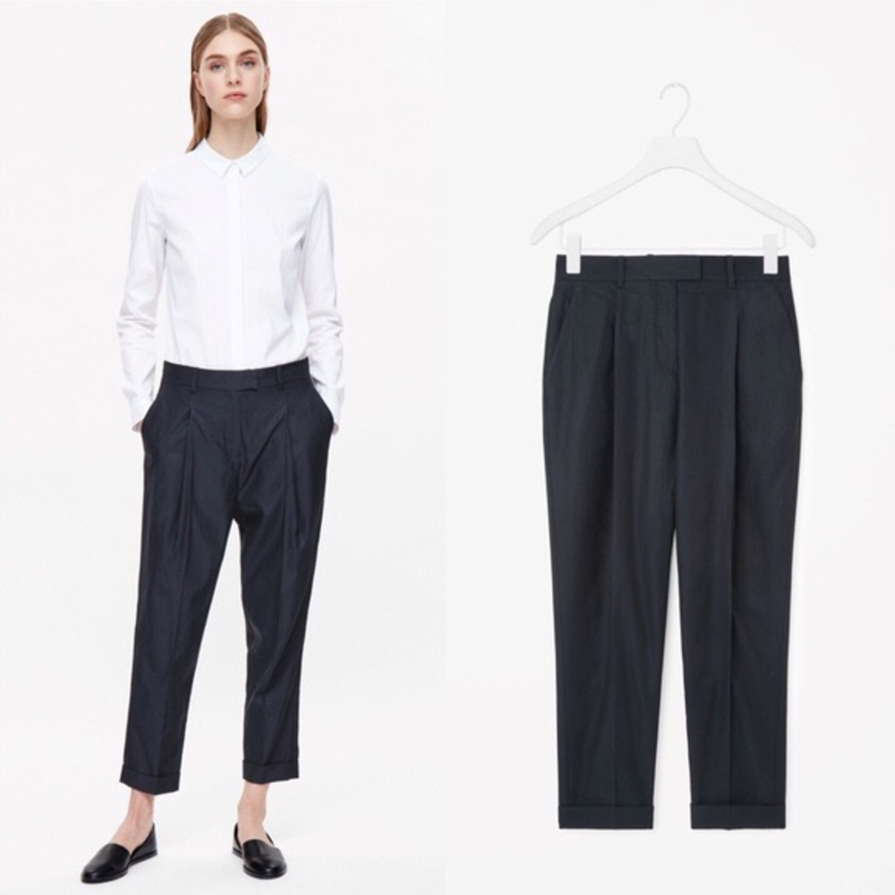 COS Relaxed Navy Pleated Trousers
